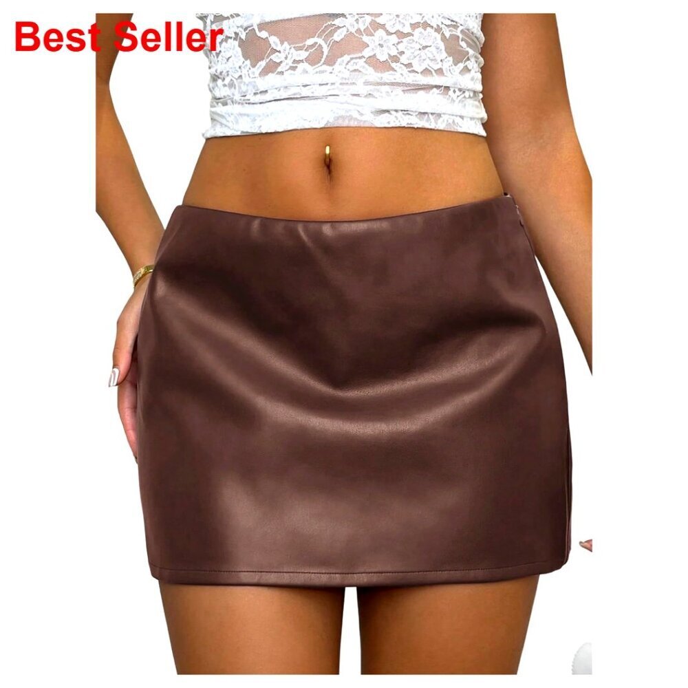 Faux Leather Mini Skirt Low Waist Straight Hem Y2K Streetwear